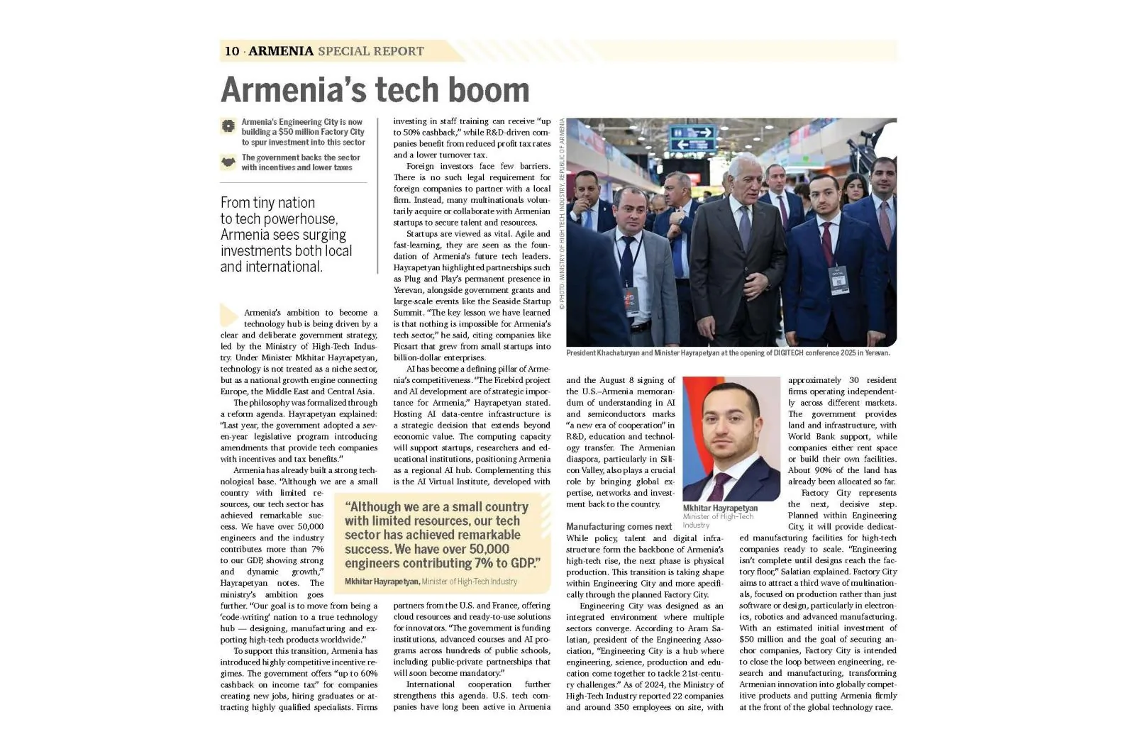 Մխիթար Հայրապետյանը Los Angeles Times-ում ներկայացրել է Հայաստանի տեխնոլոգիական ոլորտի զարգացումն ու հեռանկարները