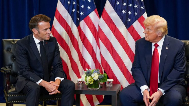 U.S. President Trump and French President Macron meet during the 80th United Nations General Assembly, in New York City