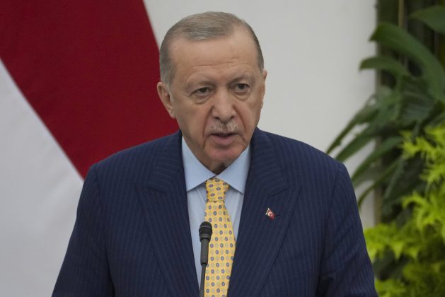 Turkey's President Recep Tayyip Erdogan speaks during a NEWS conference at Bogor Presidential Palace in Bogor, West Java, Indonesia, Feb. 12, 2025. (AP Photo/Achmad Ibrahim, file)
